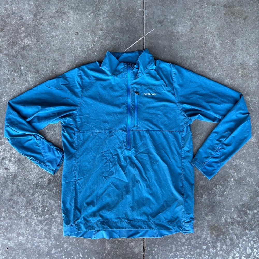 Patagonia Airshed Pullover Mens M Baltic Blue Lightweight Running Outdoor Fall